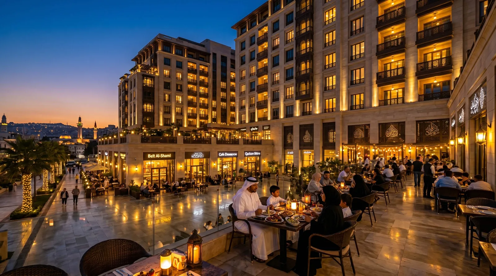 Sham View — the retail boulevard and residences at night